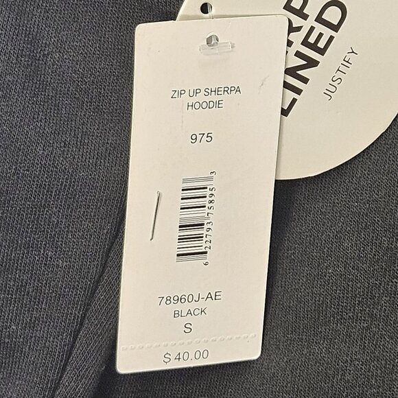 Justify Unisex Black Hooded White Sherpa Jacket Size S‎ Adult Full Zip-Up - Picture 7 of 7